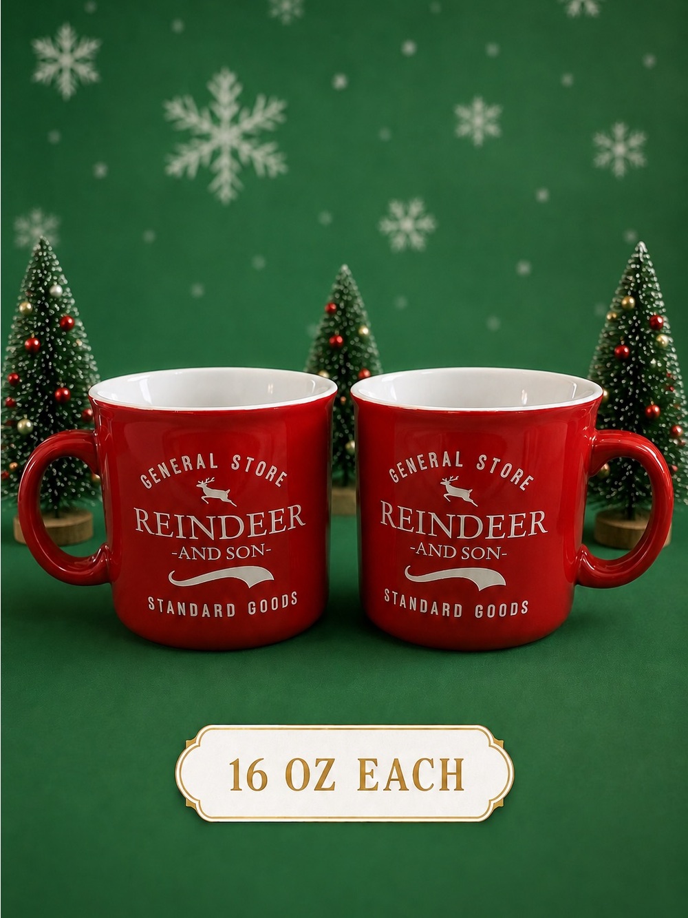Tommy Bahama Ceramic Reindeer Mug Set (Pair) Hot Coco, Soup, Coffee 16oz. NWOT